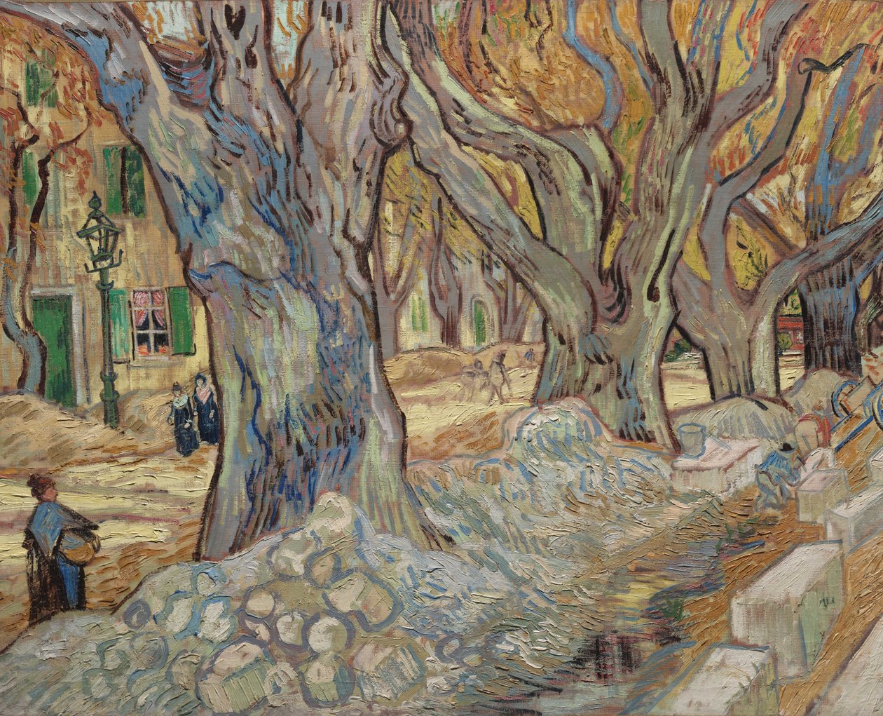 Suuret plataanipuut eli tienkorjaukset Saint-Rémyssä, 1889 tekijältä Vincent van Gogh