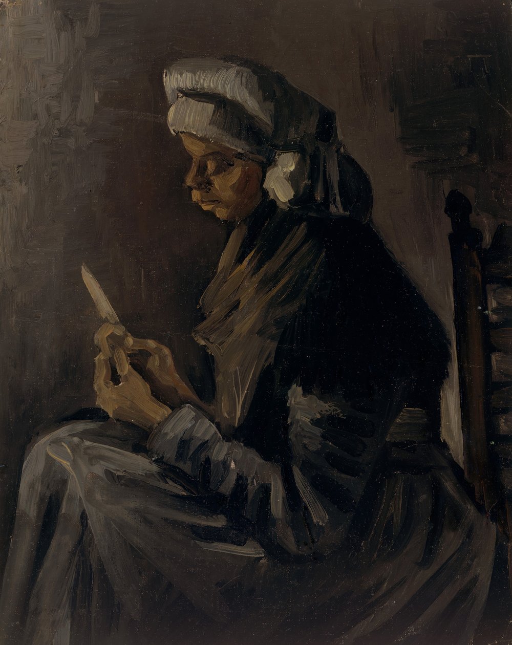 Perunankuorijan kääntöpuoli: Omakuva olkihatulla, 1885. tekijältä Vincent van Gogh