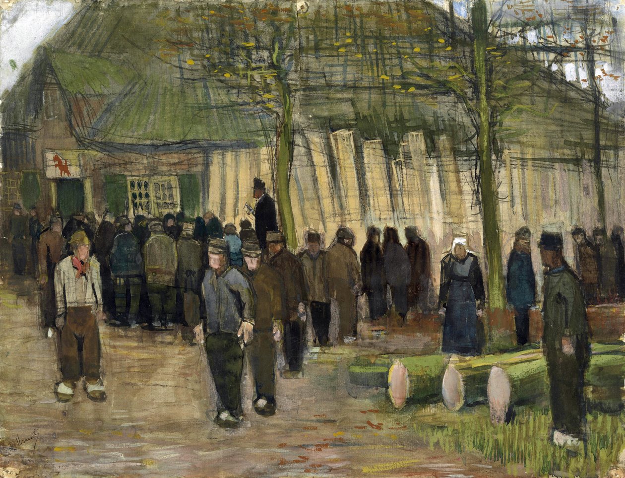 Puun myynti (vente de bois) par Gogh, Vincent, pakettiauto (1853-1890). Liitu, akvarelli, kynä ja muste paperille, koko: 34,9x44,8 tekijältä Vincent van Gogh