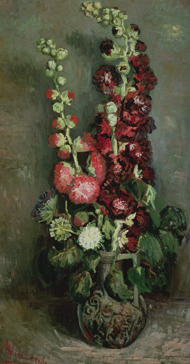 Hollyhocks-maljakko, 1886 tekijältä Vincent van Gogh