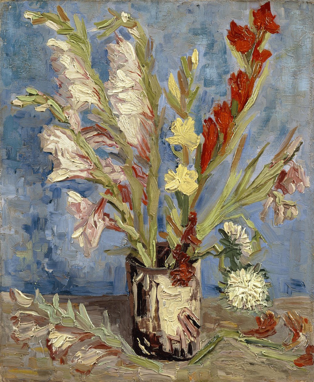 Maljakko, jossa on gladioluksia ja kiinalaisia astereita tekijältä Vincent van Gogh