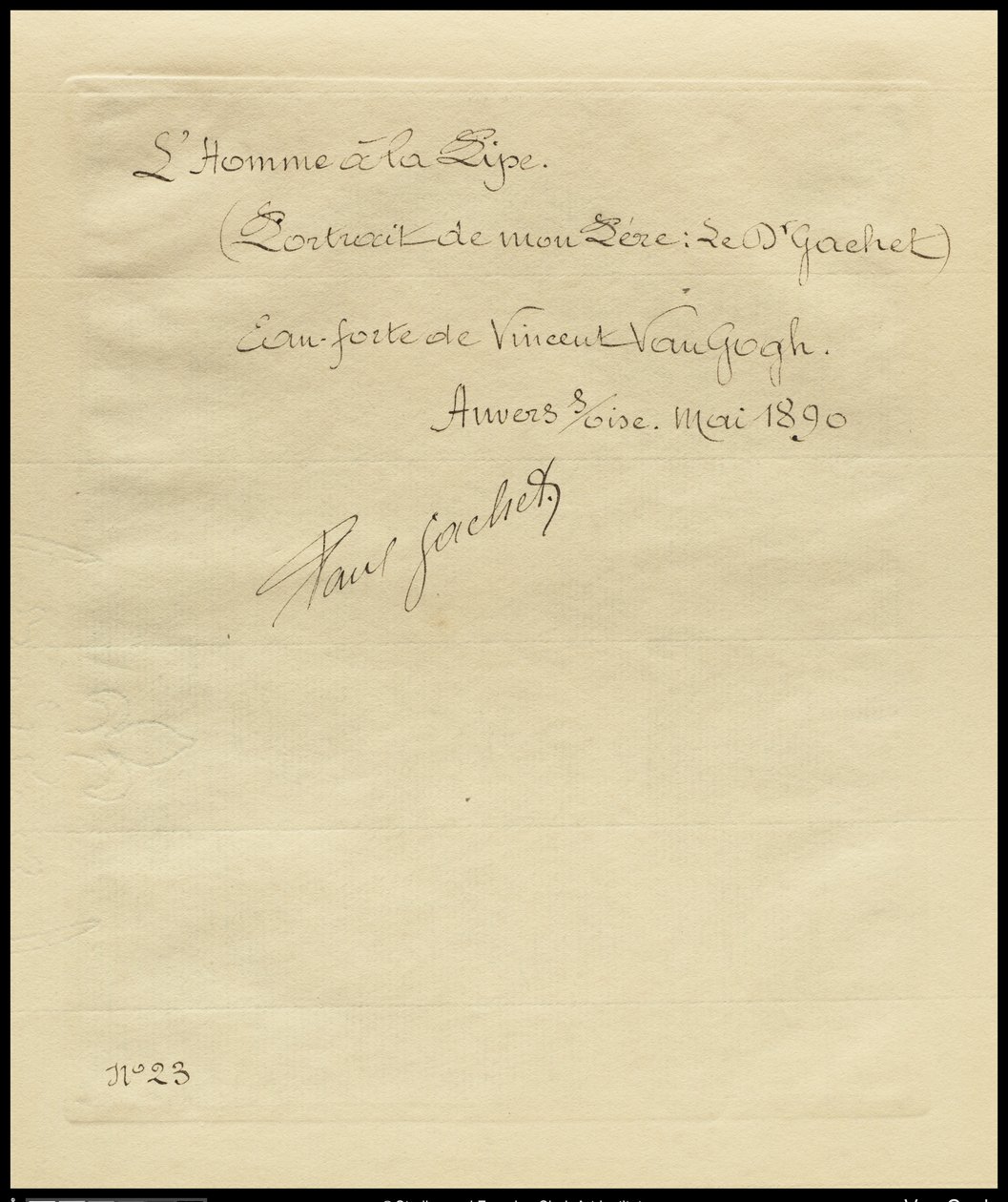 Verso miehestä, joka polttaa piippua: Muotokuva tohtori Gachetsta, 1890 tekijältä Vincent van Gogh