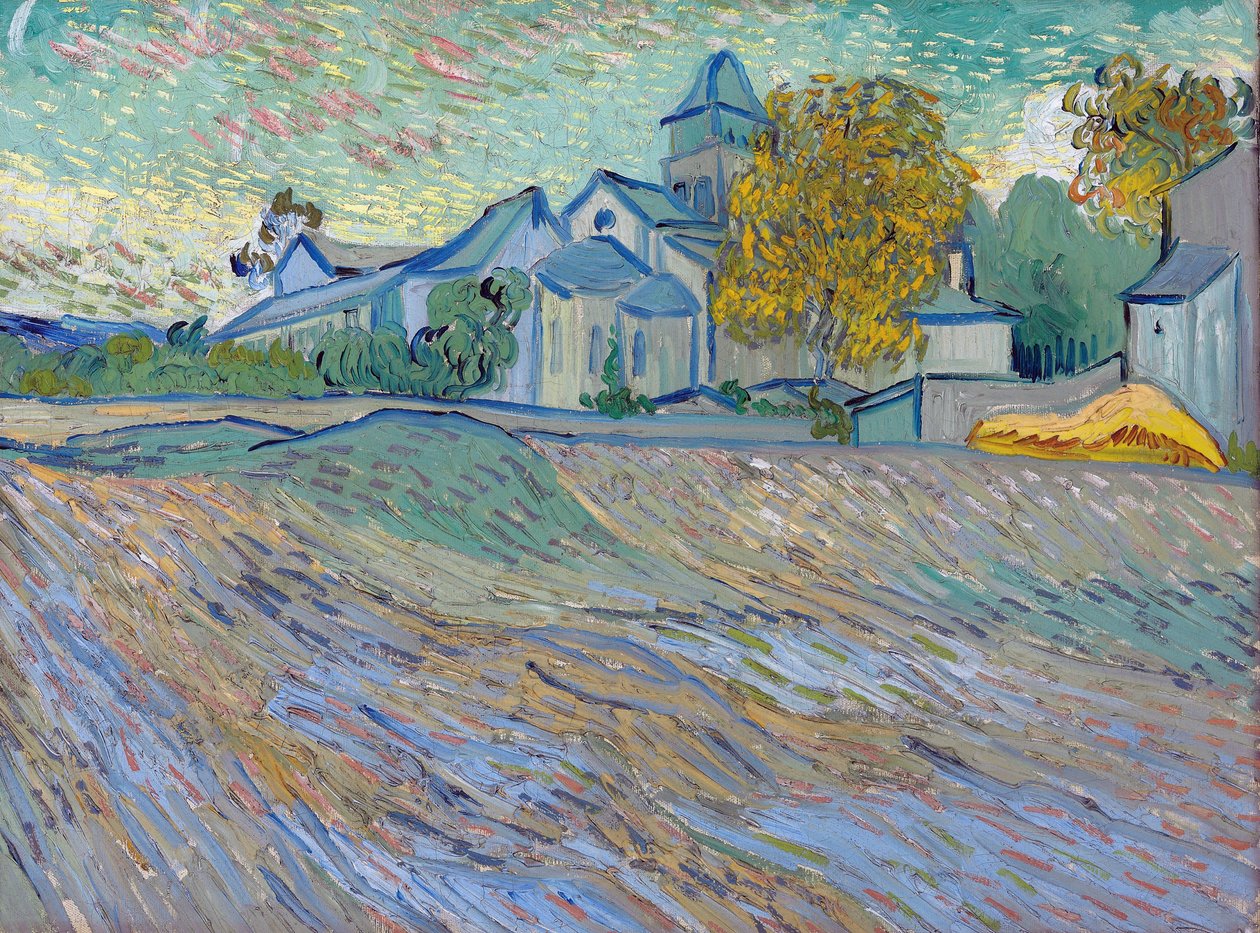 ""Näkymä Saint Remyn turvapaikalle ja kappelille"" (Saint Remyn turvapaikka ja kappeli) Maisema Saint Remy de Provencessa (Saint-Remy-de-Provence) Vincent van Goghin maalaus (1853 -1890) tekijältä Vincent van Gogh