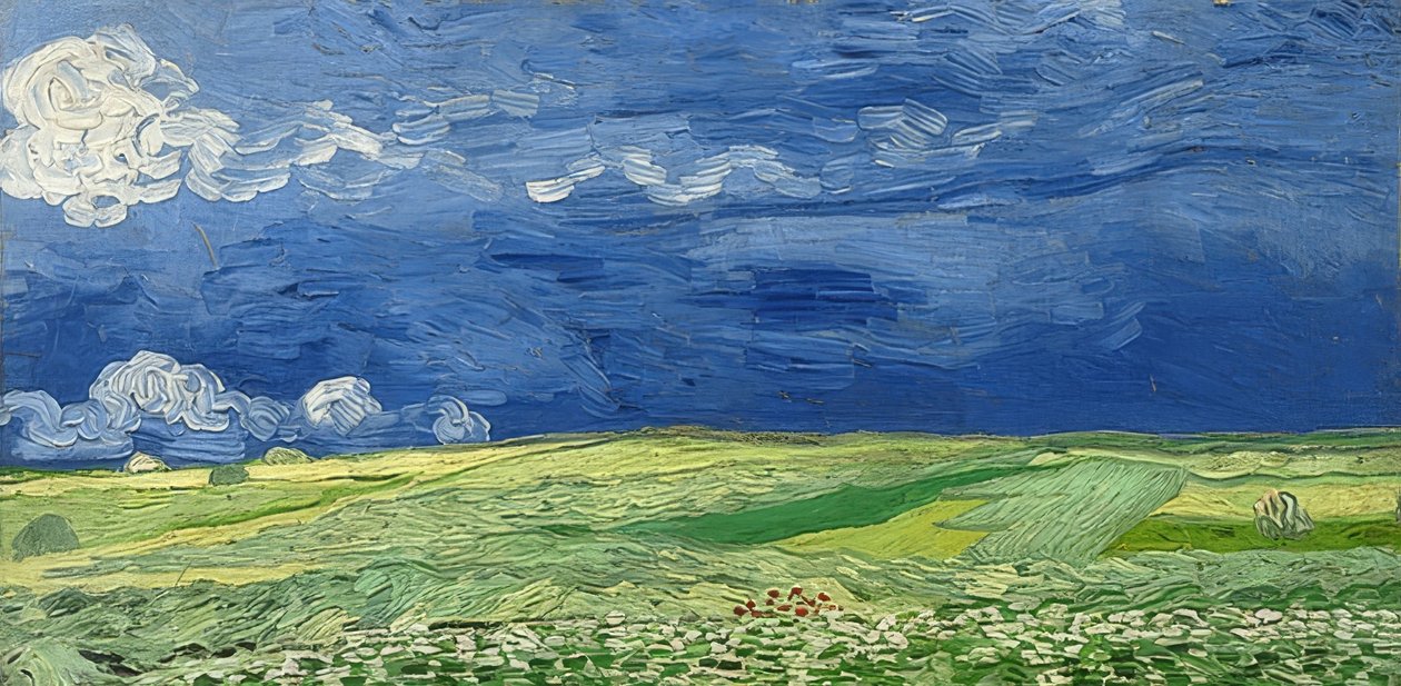 Vehnäpelto myrskyisen taivaan alla. 1890 tekijältä Vincent van Gogh