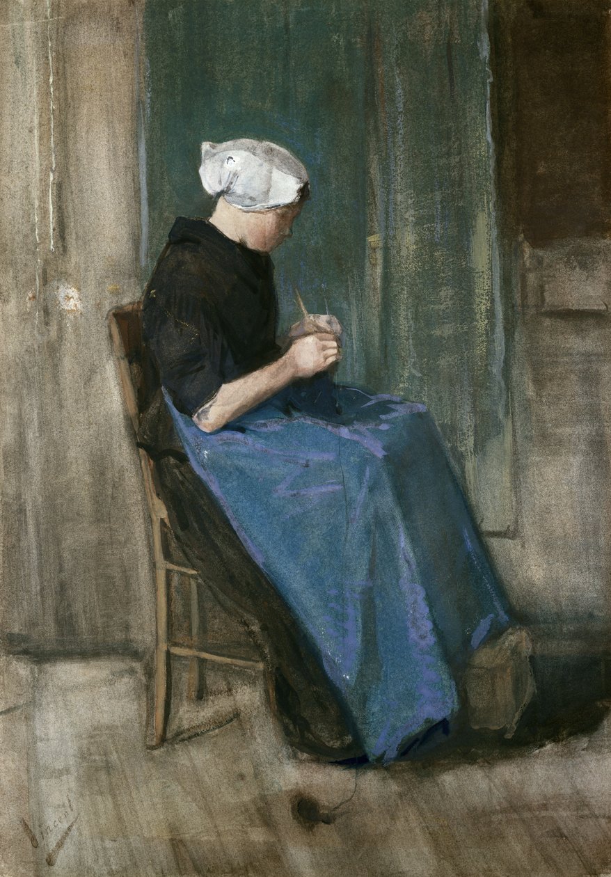 Nuori Scheveningen-nainen neuloa oikealle, 1881 tekijältä Vincent van Gogh