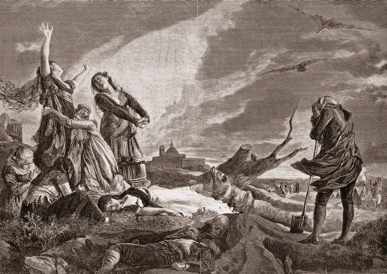 Espanjan vapaussota (1808-1814). Hautajaiset Madridin La Moncloassa 3. toukokuuta tekijältä Vincente Gonzalez Palmaroli