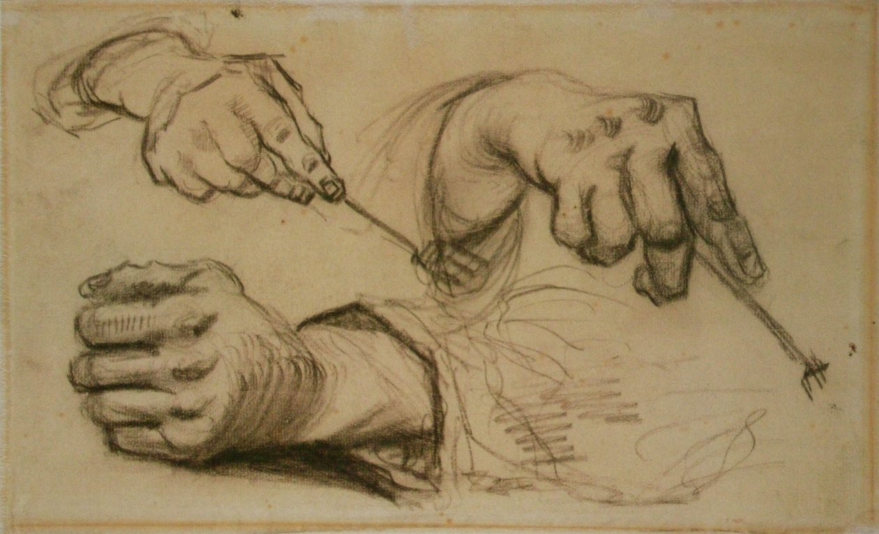 Tutkimus, kolme kättä, kaksi haarukkaa kädessä F 1161r JH 746 tekijältä Vincent van Gogh