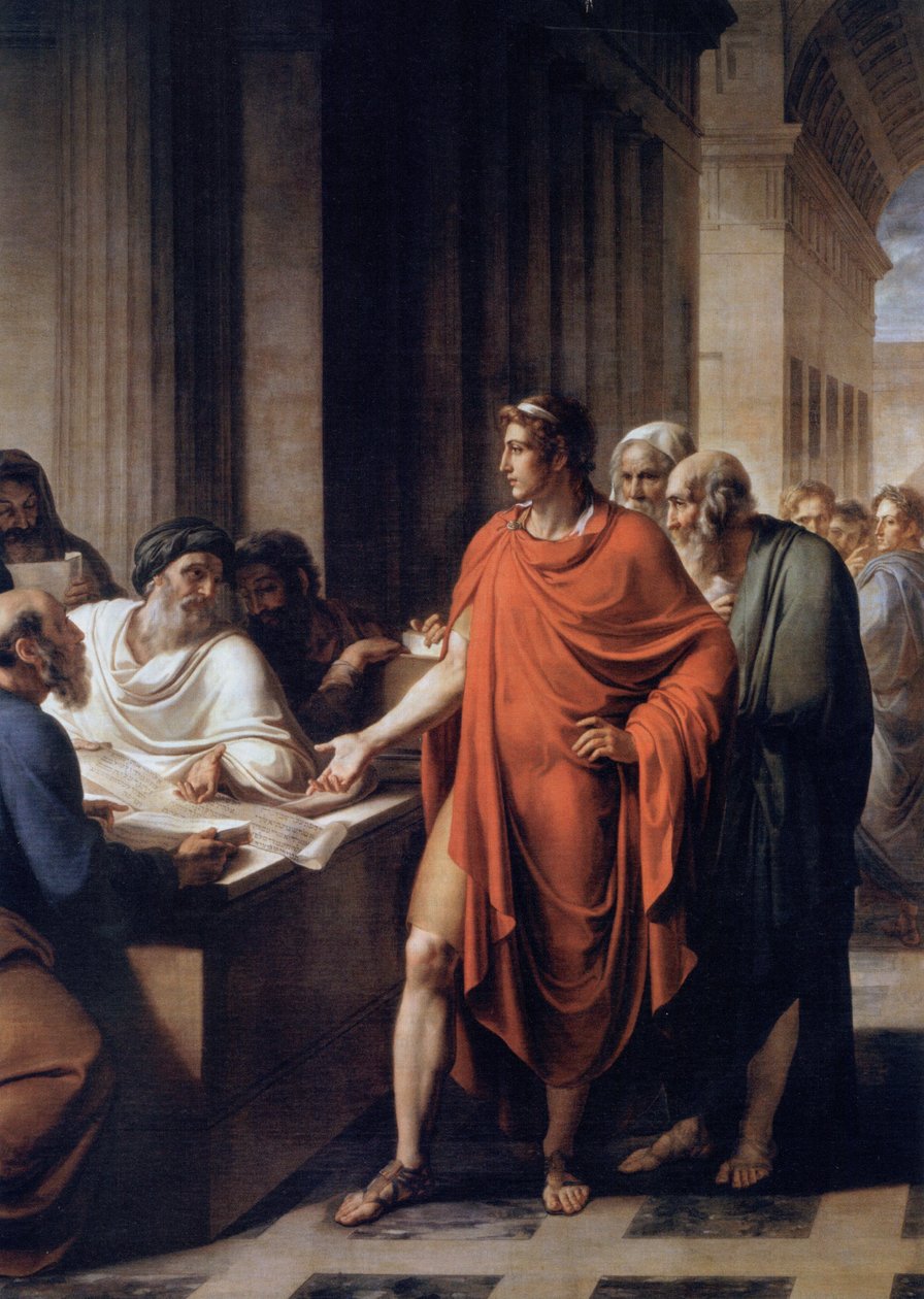 Ptolemaios II Philadelphus tutkii papyrusrullaa tekijältä Vincenzo Camuccini