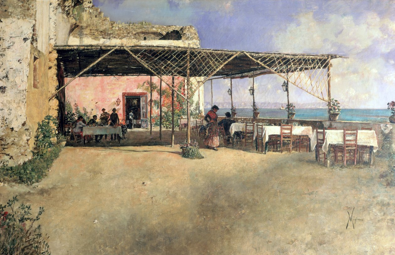 Taverna Posillipossa, noin 1886 tekijältä Vincenzo Migliaro