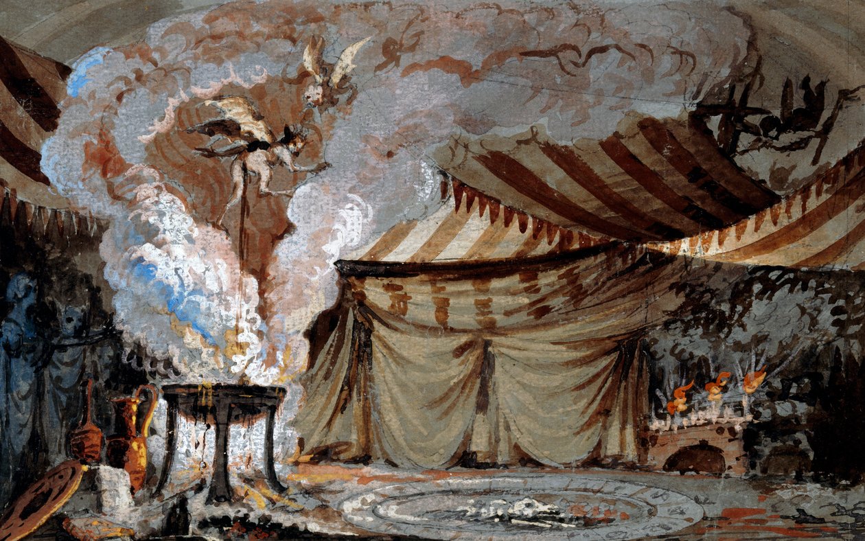 Luonnos Bergamon Teatro Socialen holviin (akvarelli) tekijältä Vincenzo Bonomini