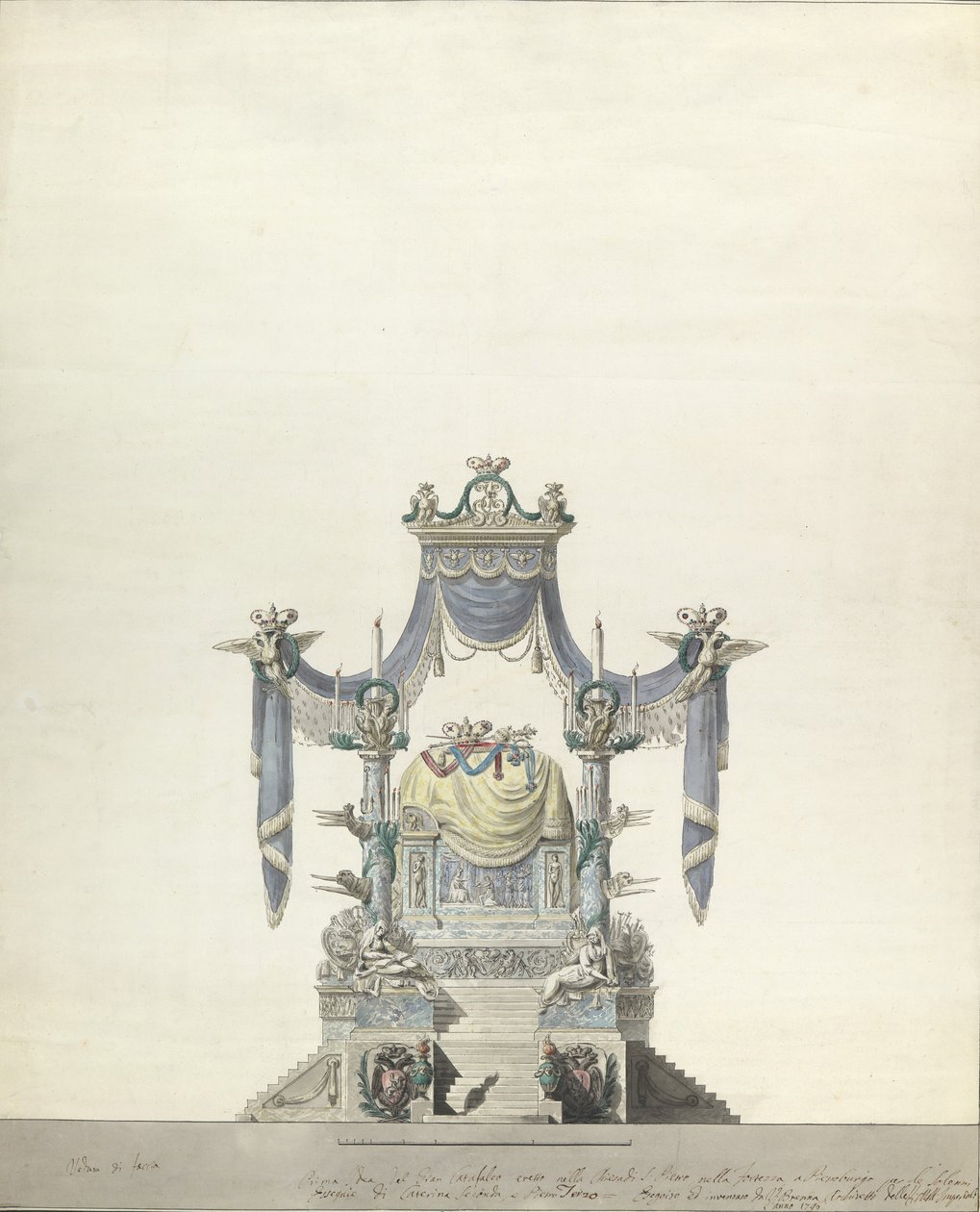 Katafalkki Venäjän keisarinna Katariina Suurelle Front Elevation., 1796. tekijältä Vincenzo Brenna
