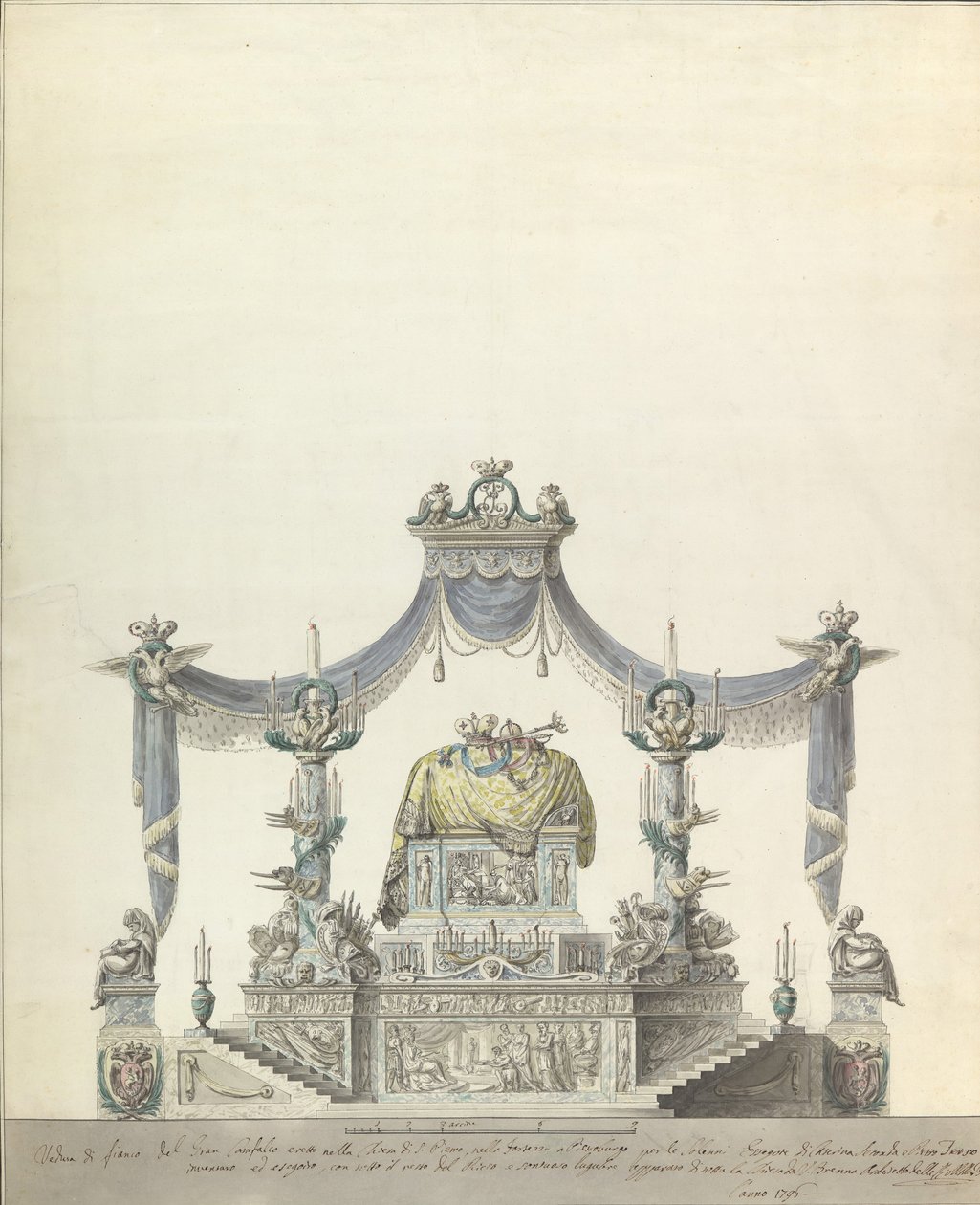 Venäjän keisarinna Katariina Suuren katafalkki Side Elevation., 1796. tekijältä Vincenzo Brenna