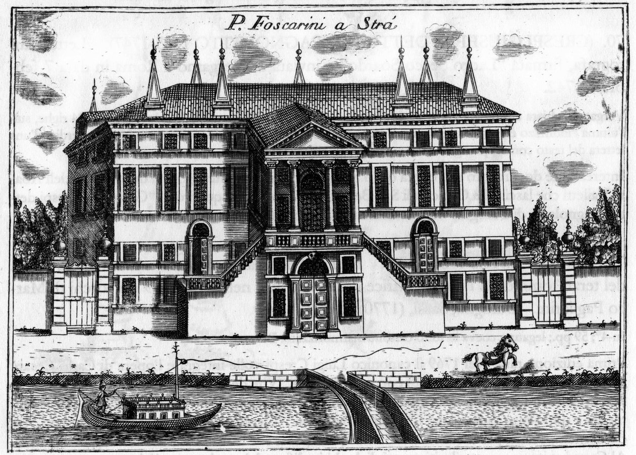 Palazzo (Palazzo) Foscarini Strassa lähellä Venetsiaa. Vincenzo Coronellin (1650-1718) teoksessa "Venetsia singularity". tekijältä Vincenzo Maria Coronelli