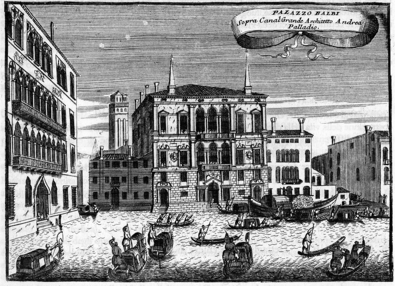Venetsia Italia: Palazzo Balbi on arkkitehti Andrea Palladion teoksessa Vincenzo Coronellin (1650-1718) "Venetsia singularity". tekijältä Vincenzo Maria Coronelli