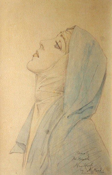 Diana Cooper profiilissa ja Madonna elokuvassa The Miracle, Max Reinhardt, New York, n. 1923 (lyijykynä ja akvarelli) tekijältä Violet Duchess of Rutland