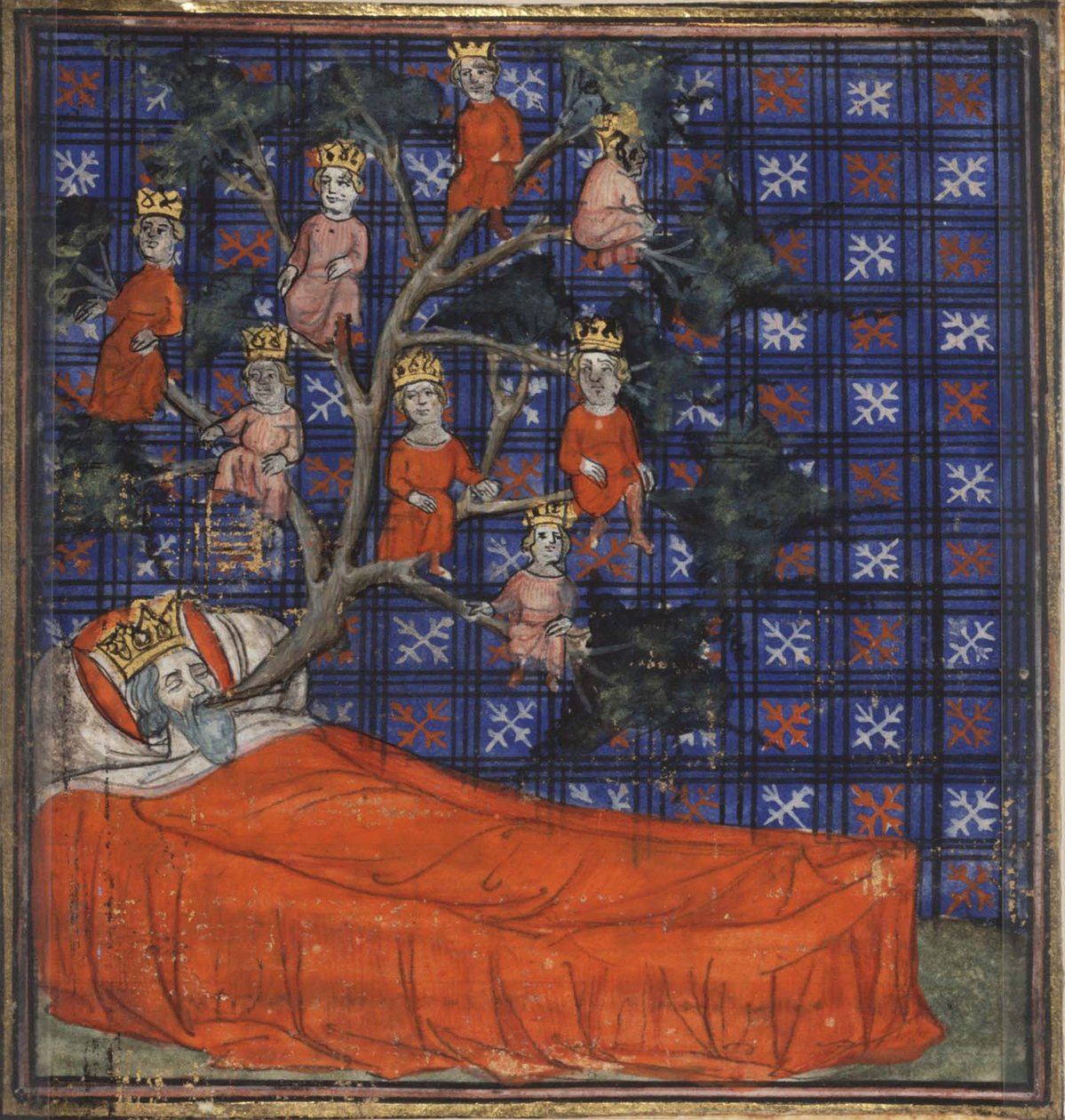 Jessen puu Guiart des Moulinsin raamatunhistoriasta, 1400-1415 tekijältä Virgil Master