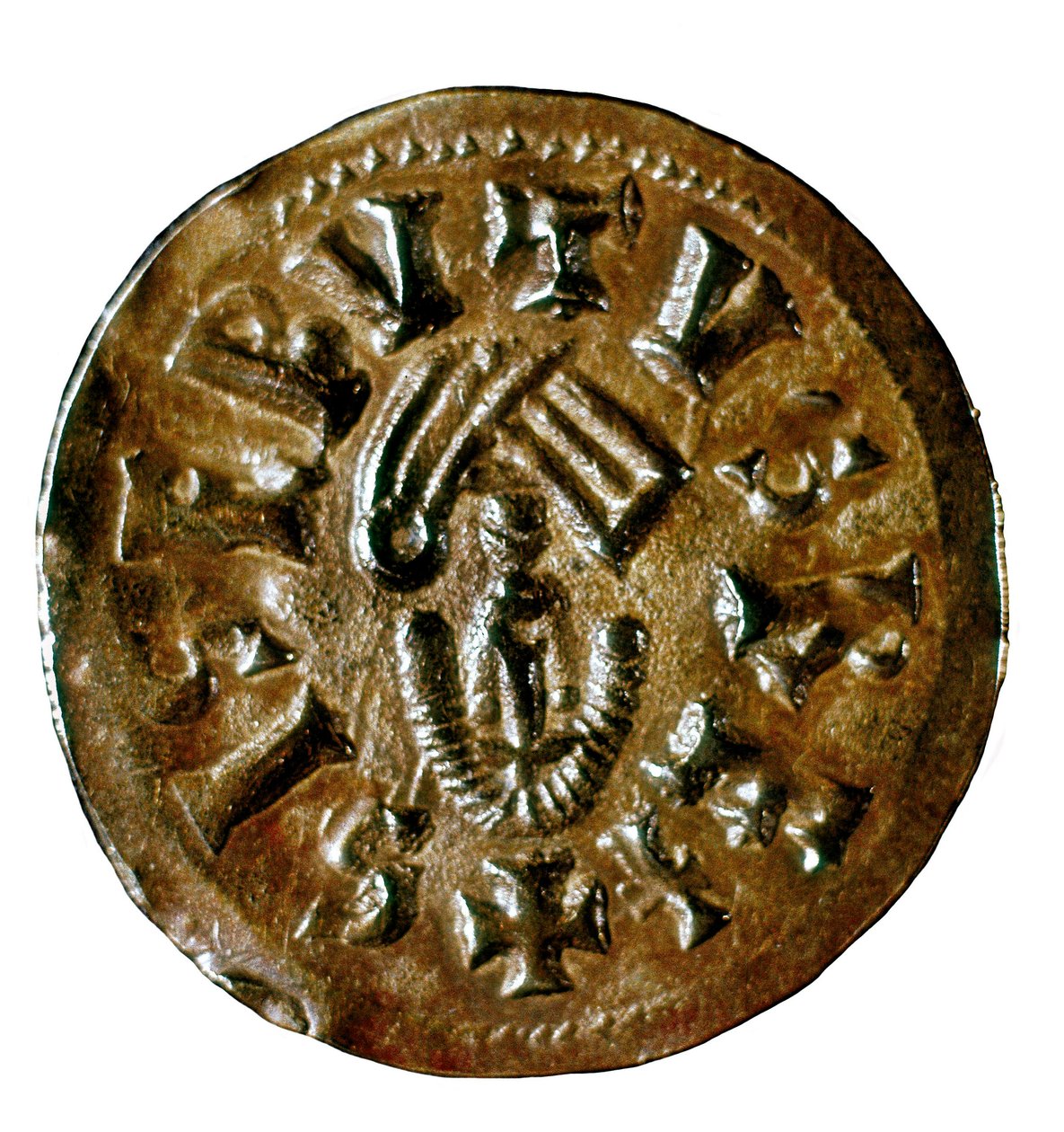 Kuningas Sisenandin Tremis (tai unssi), valettu Caesaraugustassa (Zaragoza), Espanja, 7. vuosisadalla (kolikko) tekijältä Visigothic
