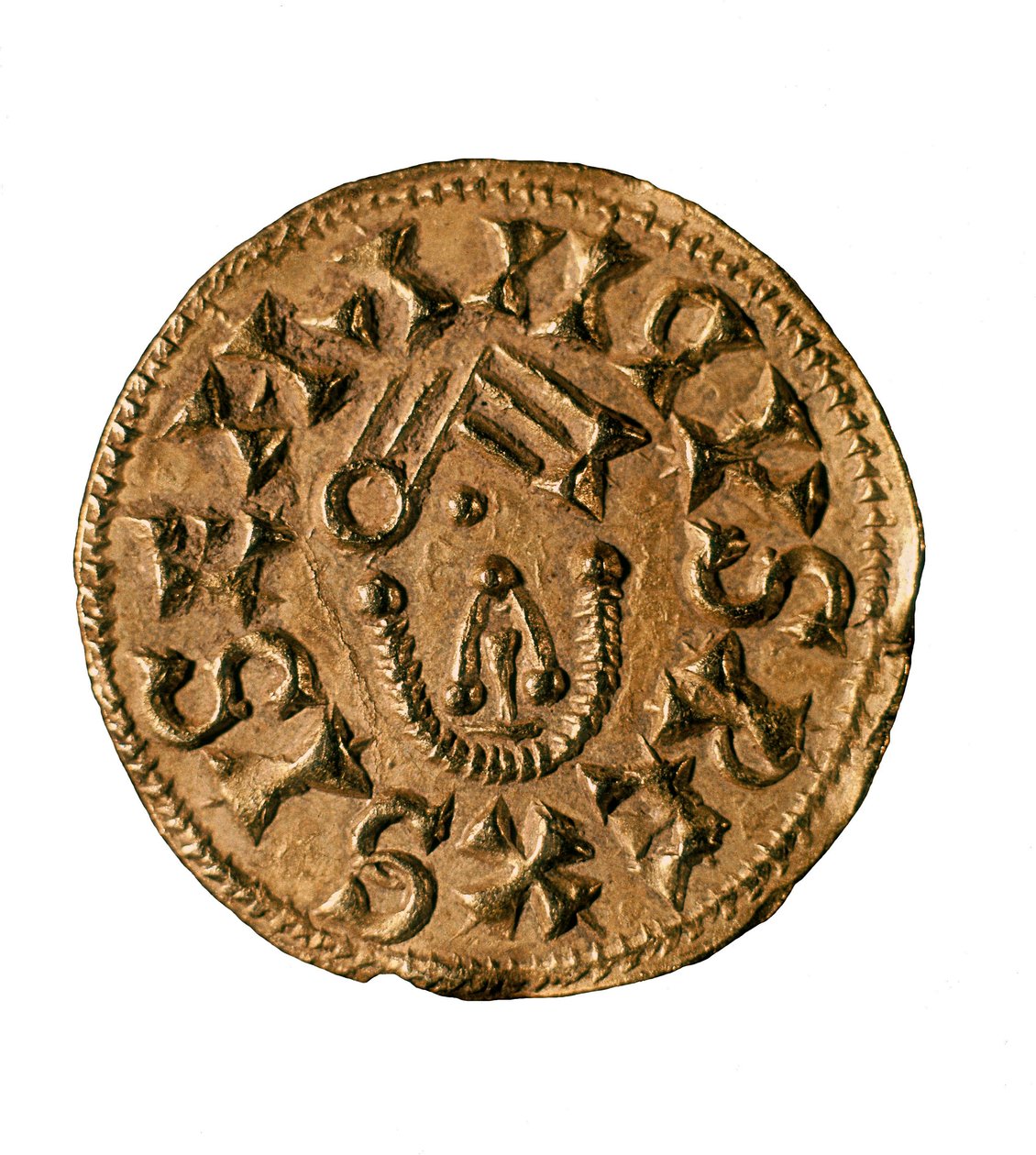 Kuningas Sisenandin tremissis (tai trieenit), valettu Tarracossa, Espanjassa, 7. vuosisadalla (kolikko) tekijältä Visigothic