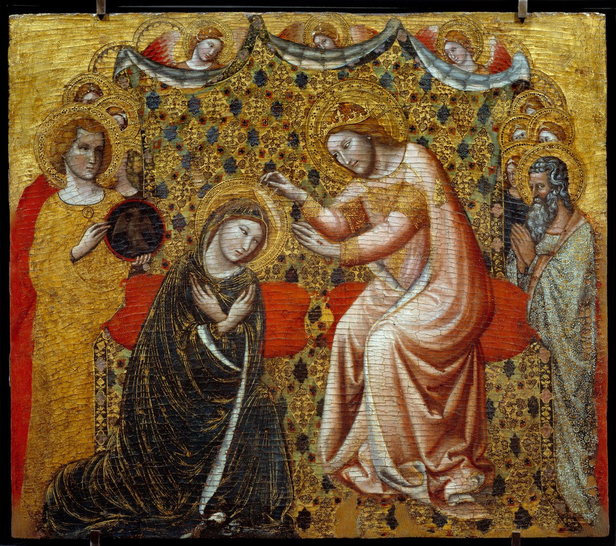 Vitale da Bolognan puumaalaus Neitsyen kruunaus (1289/1309-1359/1369) Paris, Musee du Louvre tekijältä Vitale da Bologna