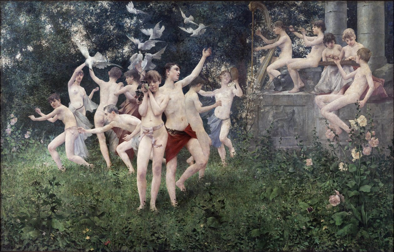 Kevään festivaali (allegorinen kohtaus) - Masek, Karel Vitezslav (1865-1927) - 1889 - Öljy kankaalle - Kansallisgalleria, Praha tekijältä Vitezlav Karel Masek