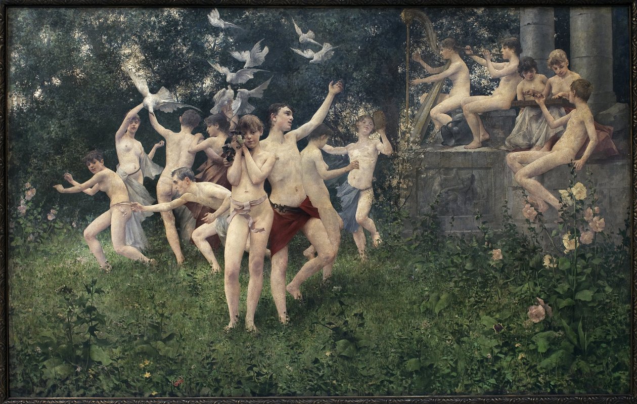 Kevätjuhla (allegorinen kohtaus). Karel Vitezslav Masekin (1865-1927) maalaus öljy kankaalle tekijältä Vitezlav Karel Masek