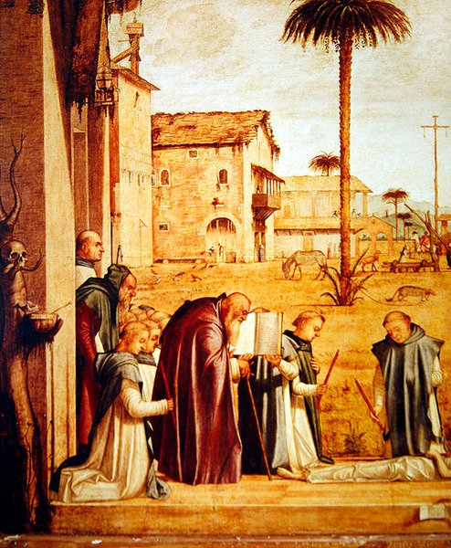 Yksityiskohta Pyhän Hieromuksen hautaamisesta, n. 1507-1509 tekijältä Vittore Carpaccio
