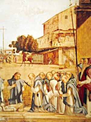 Yksityiskohta Pyhän Hieromuksen hautaamisesta, n. 1507-1509 tekijältä Vittore Carpaccio