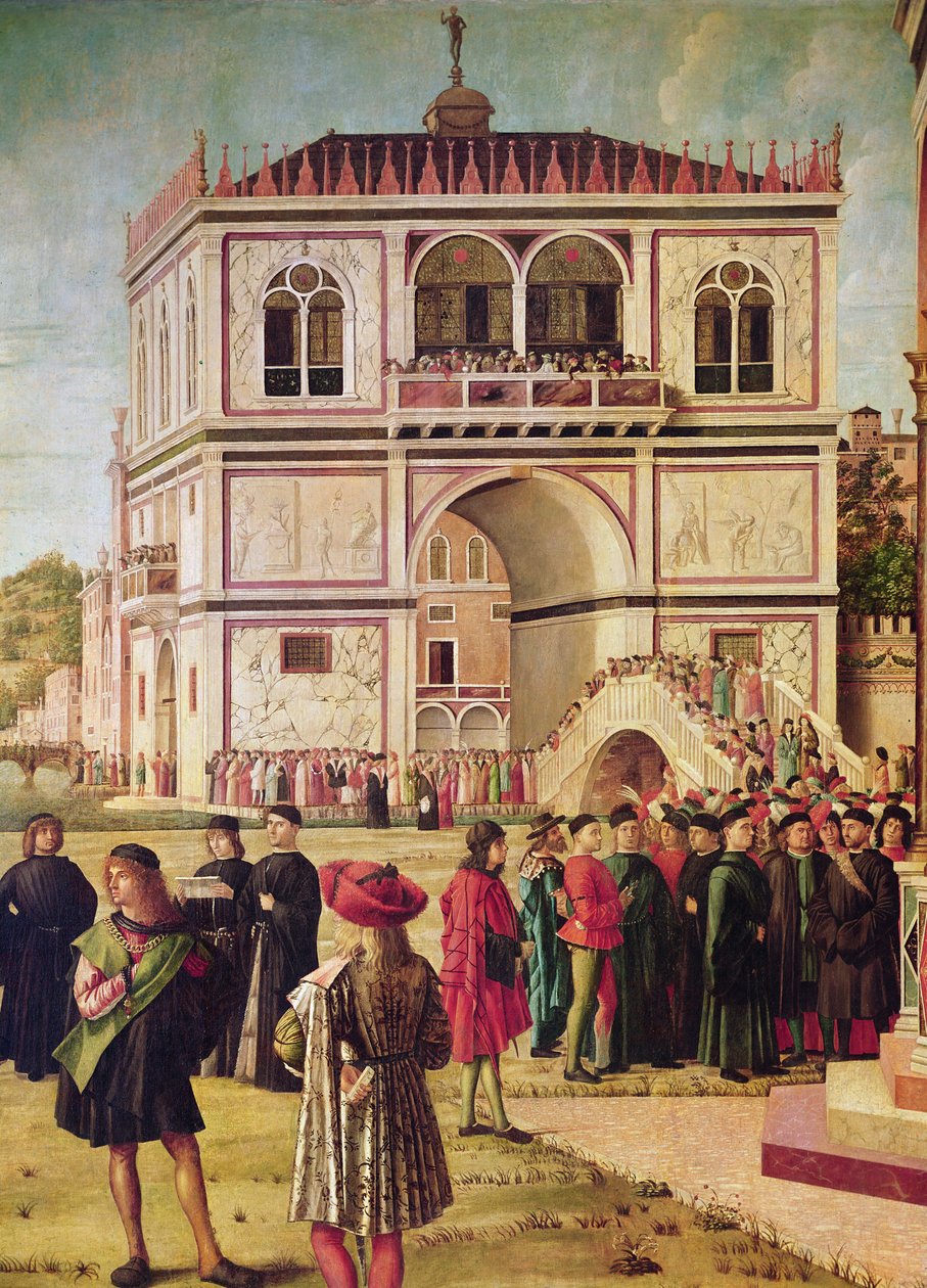 Yksityiskohta Englannin suurlähettiläiden paluusta, St. Ursula Cycle, n. 1490-1496 (yksityiskohta 51114) tekijältä Vittore Carpaccio