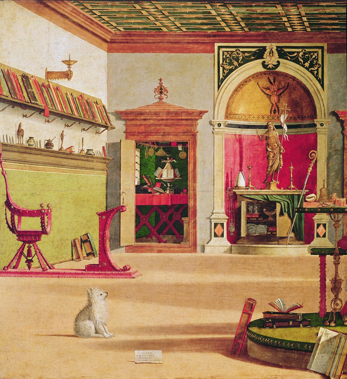 Yksityiskohta Pyhän Augustinuksen näystä, noin 1502-08 (yksityiskohta kuvasta 932). tekijältä Vittore Carpaccio