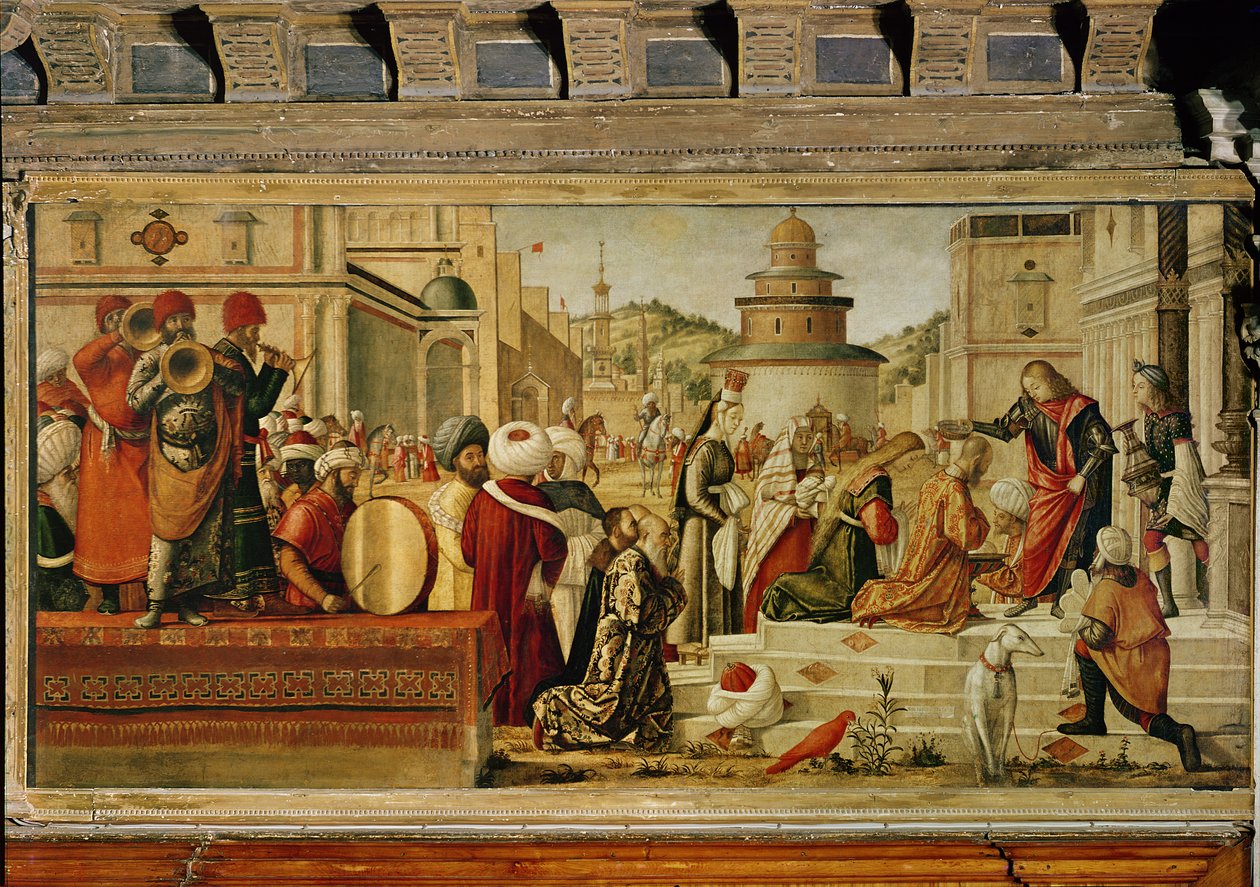 Pyhä Yrjö kastaa pakanoita, 1501-07 tekijältä Vittore Carpaccio