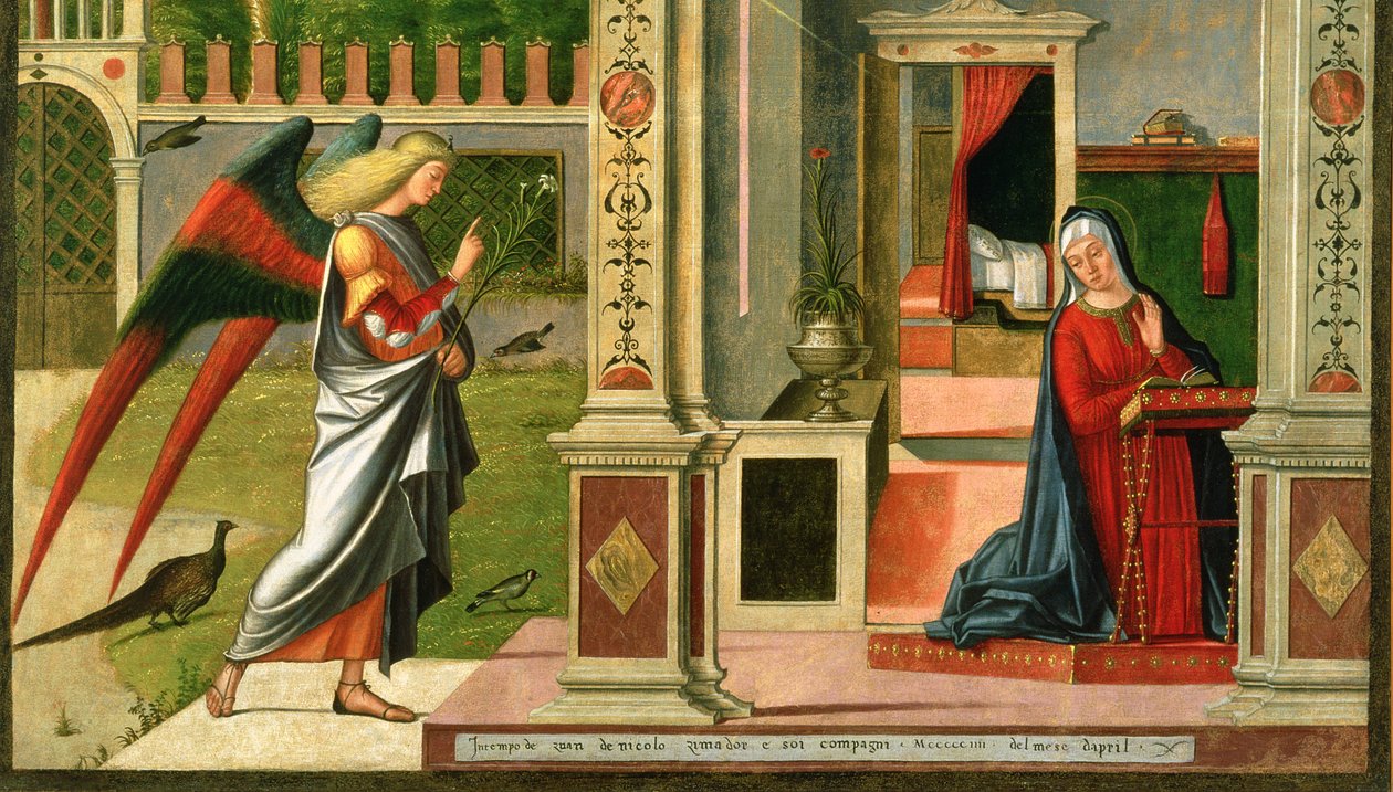 Annunciation öljypaneelin yksityiskohta numerosta 120955 tekijältä Vittore Carpaccio