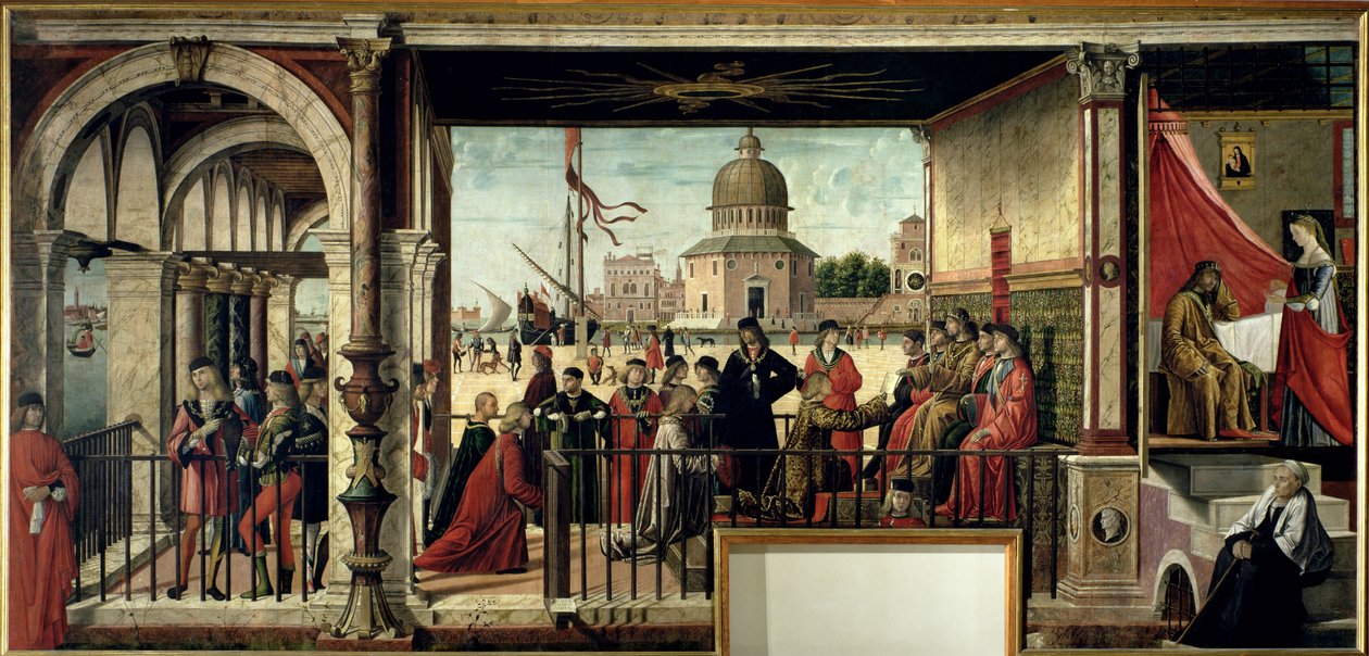 Englannin suurlähettiläiden saapuminen St. Ursula Cyclesta, 1498 (katso lisätietoja 119436) tekijältä Vittore Carpaccio
