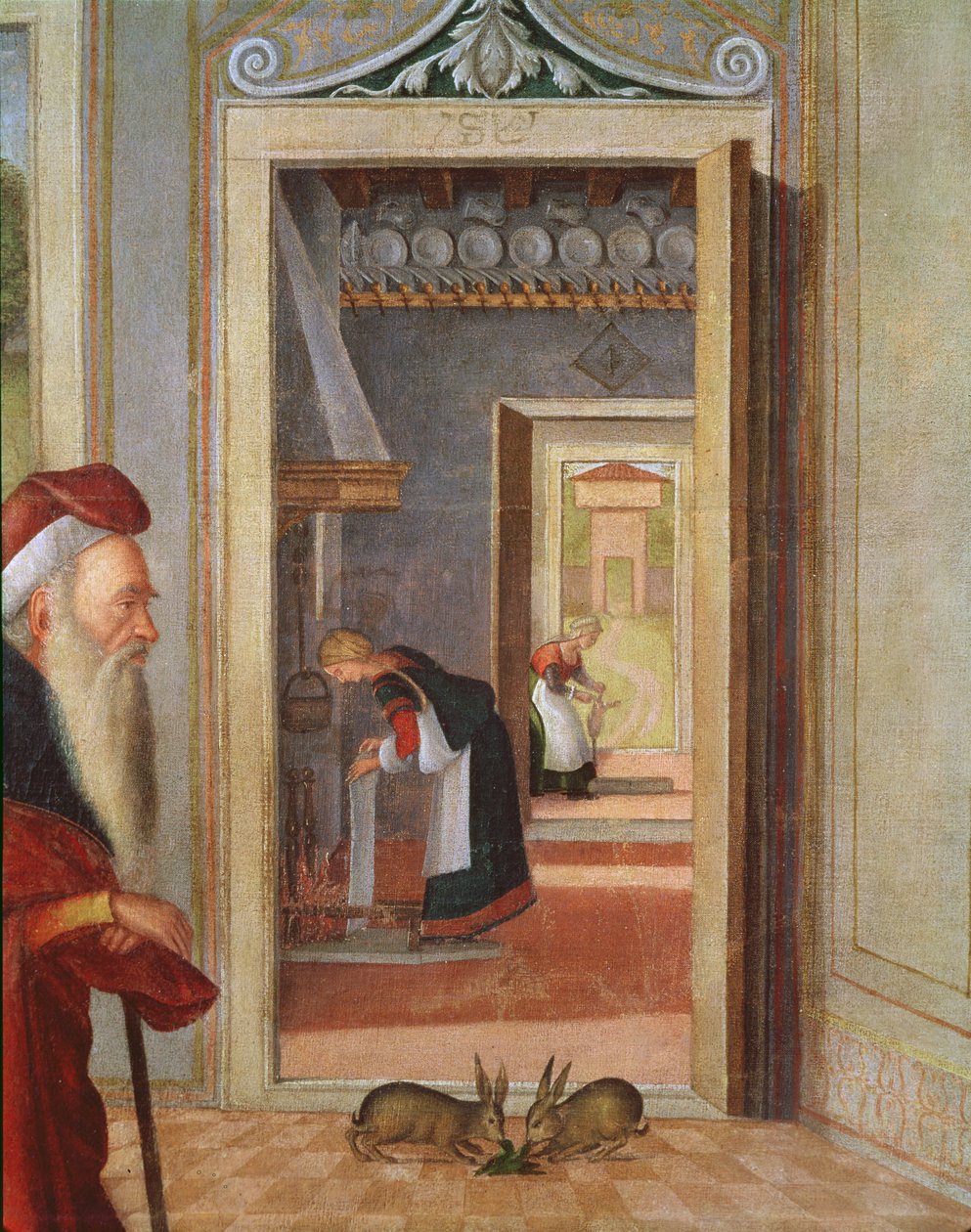Neitsyen syntymä, yksityiskohta palvelijoista taustalla, 1504-08 (yksityiskohta 352330) tekijältä Vittore Carpaccio