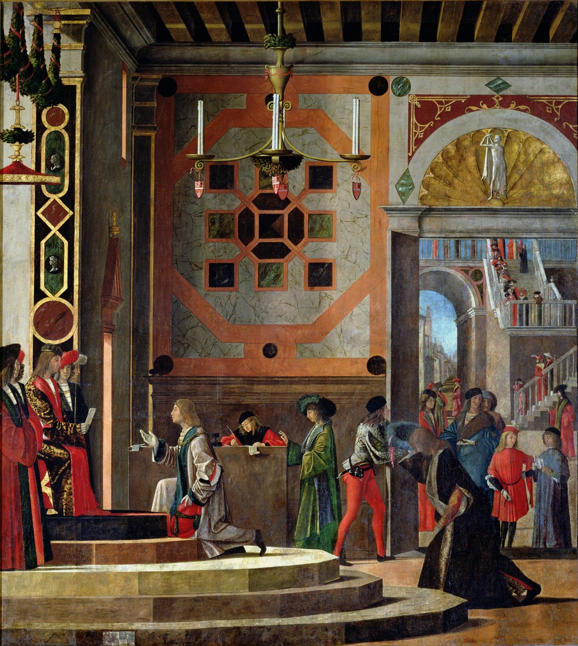 Englannin suurlähettiläiden lähtö St. Ursula-syklistä, 1498 tekijältä Vittore Carpaccio