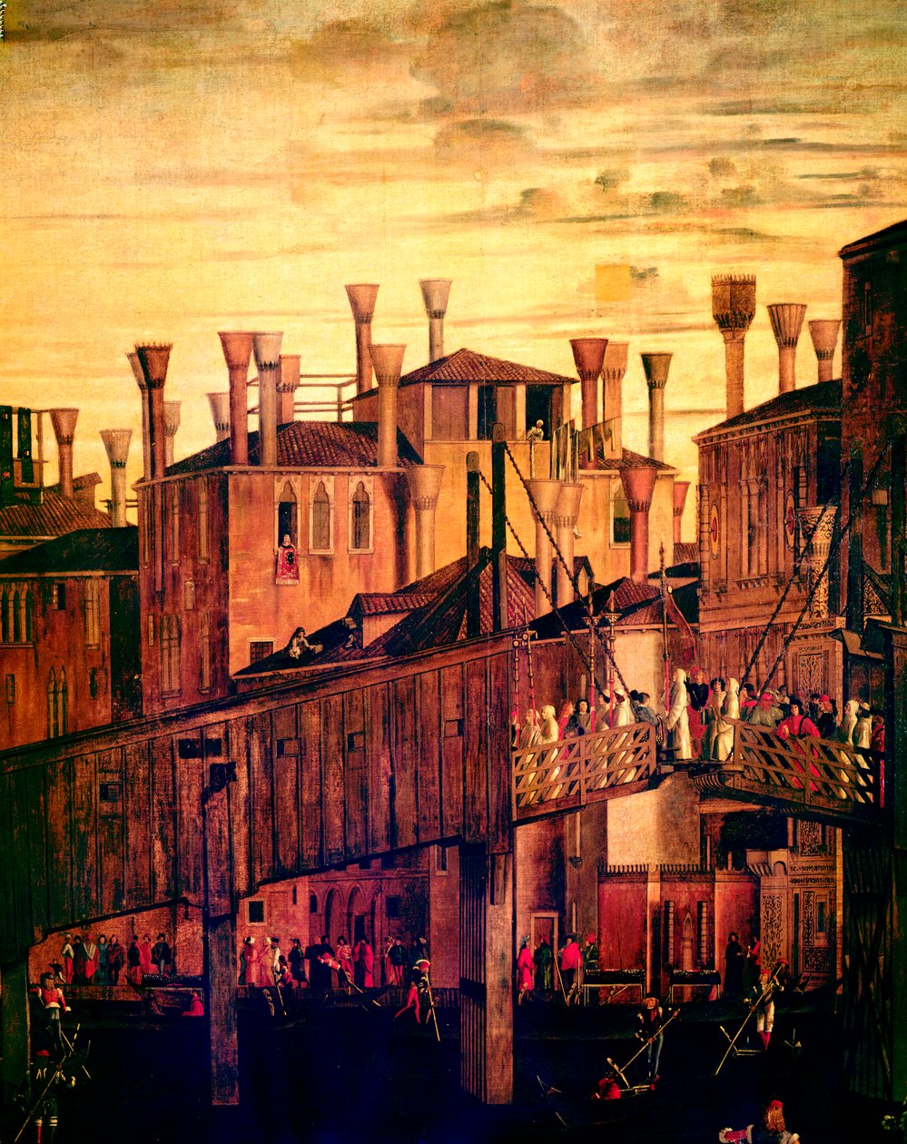 Puinen Rialton silta, todellisen ristin jäännöksen ihmeestä, 1494 öljy kankaalle yksityiskohta 119437 tekijältä Vittore Carpaccio