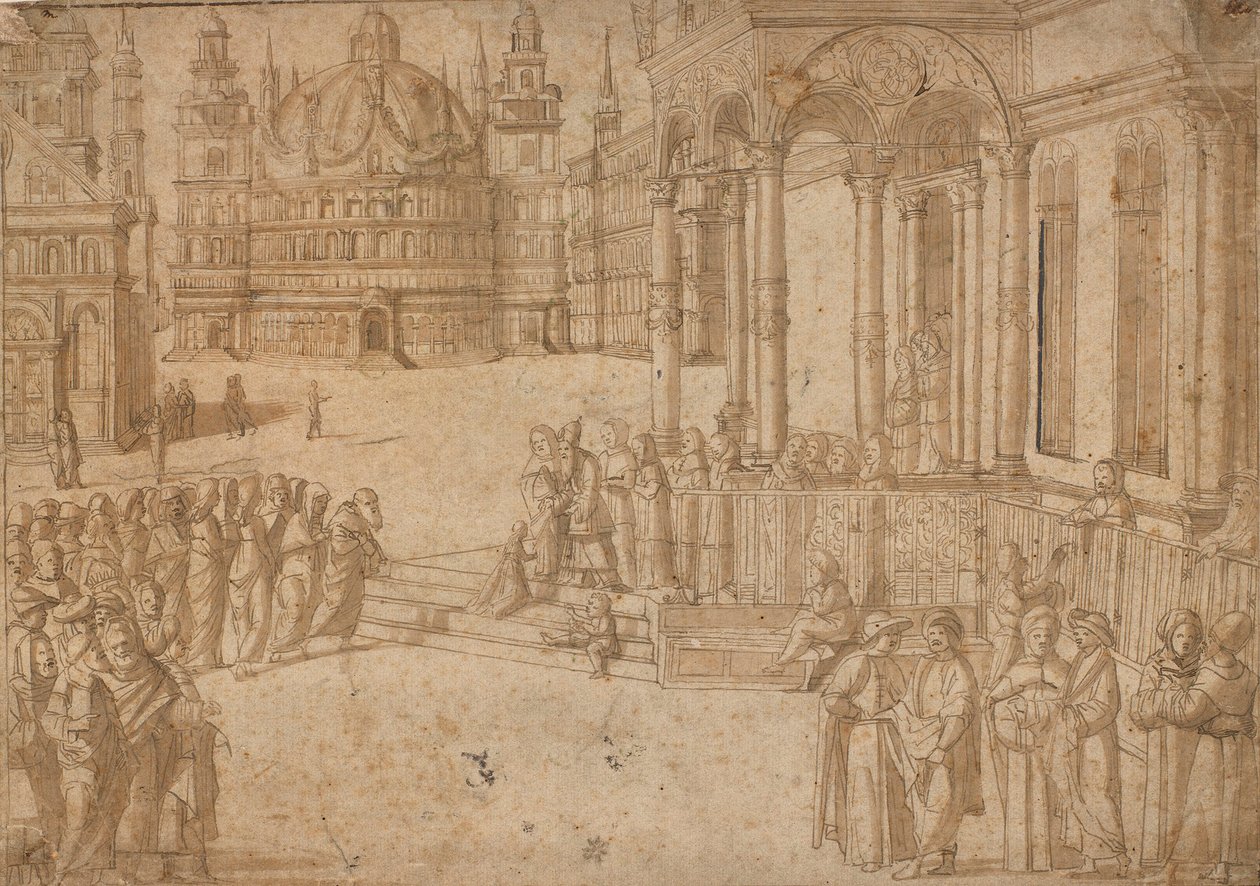 Carpaccion jälkeen - Neitsyt Marian esittely temppelissä n.1500-20 tekijältä Vittore Carpaccio