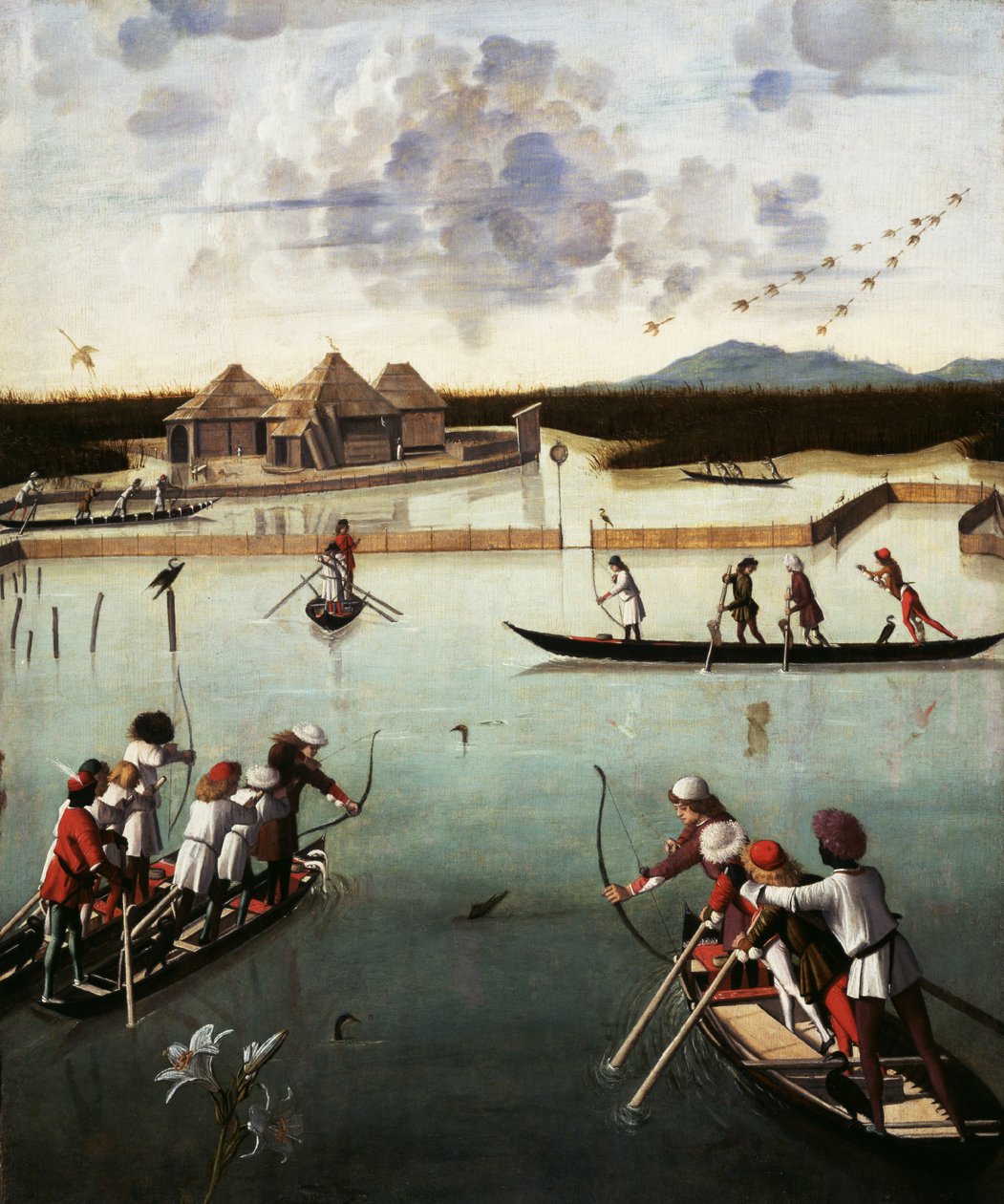 Metsästys laguunilla, n. 1490-5 (öljy paneelille) tekijältä Vittore Carpaccio