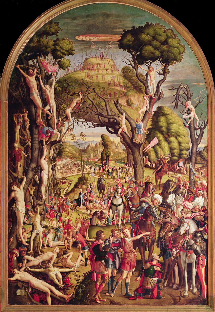 Ristiinnaulitseminen ja kymmenen tuhannen marttyyrin kirkkaus Ararat-vuorella tekijältä Vittore Carpaccio