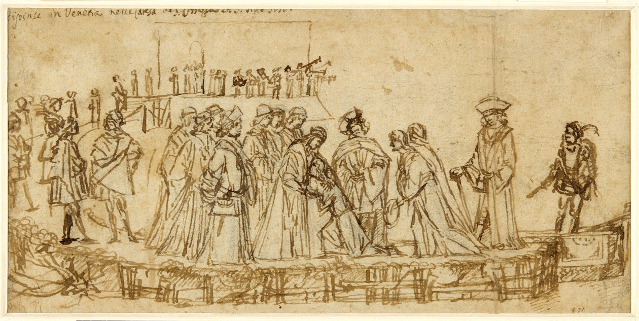 Englannin prinssi Conan jättää isänsä lomaan (kynä ja muste liidun päällä paperille) tekijältä Vittore Carpaccio