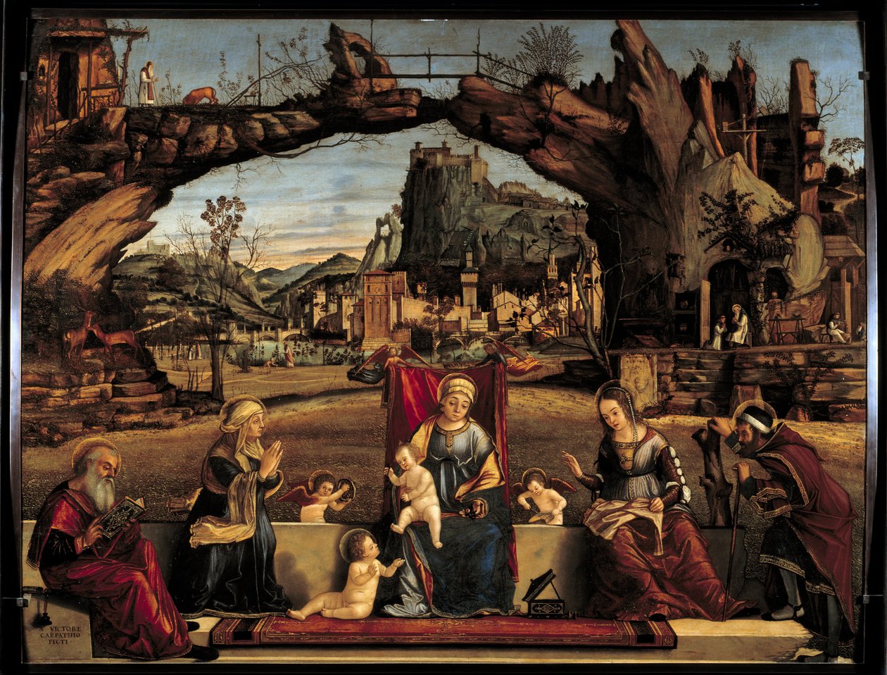 Vittore Carpaccion (1450-1526) Pyhän keskustelun maalaus 1500-luvun su. 0,98x1,27 m Avignon, Pienen palatsin museo tekijältä Vittore Carpaccio