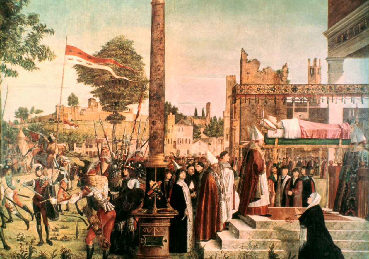 Pyhän Ursulan legenda: Pyhän Ursulan marttyyrikuolema ja hautajaiset, 1493 tekijältä Vittore Carpaccio