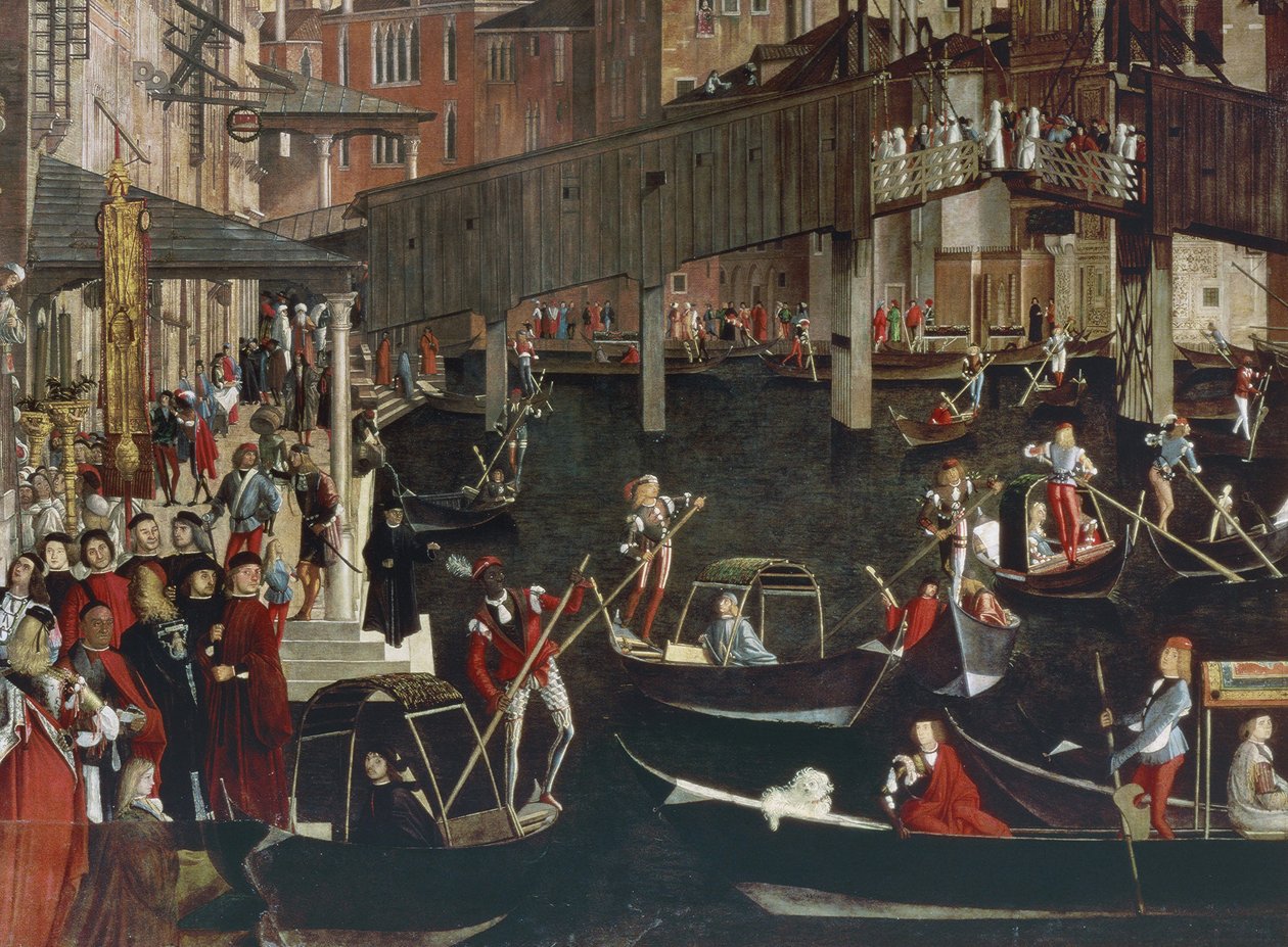 Ristin pyhäinjäännöksen ihme Rialton sillalla tekijältä Vittore Carpaccio