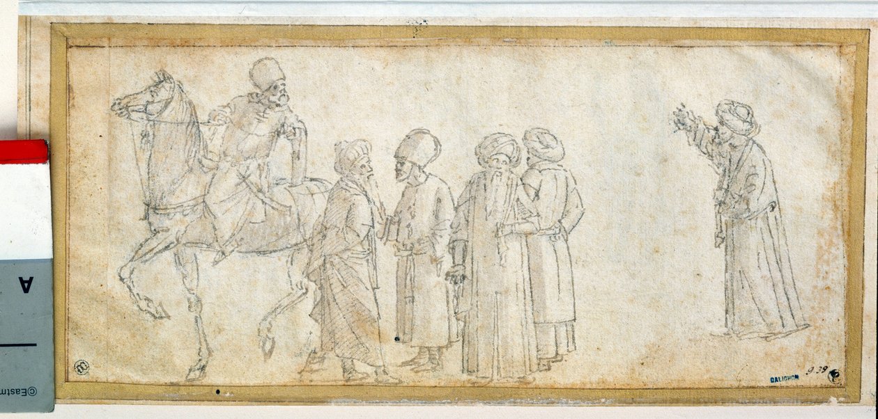 Turks, yksi heistä on hevosen selässä Piirustus ruskealla musteella ja pesulla Vittore Carpaccio (1450-1526) Dim. 0,11 x 0,28 m Pariisi. Louvren taidemuseo tekijältä Vittore Carpaccio