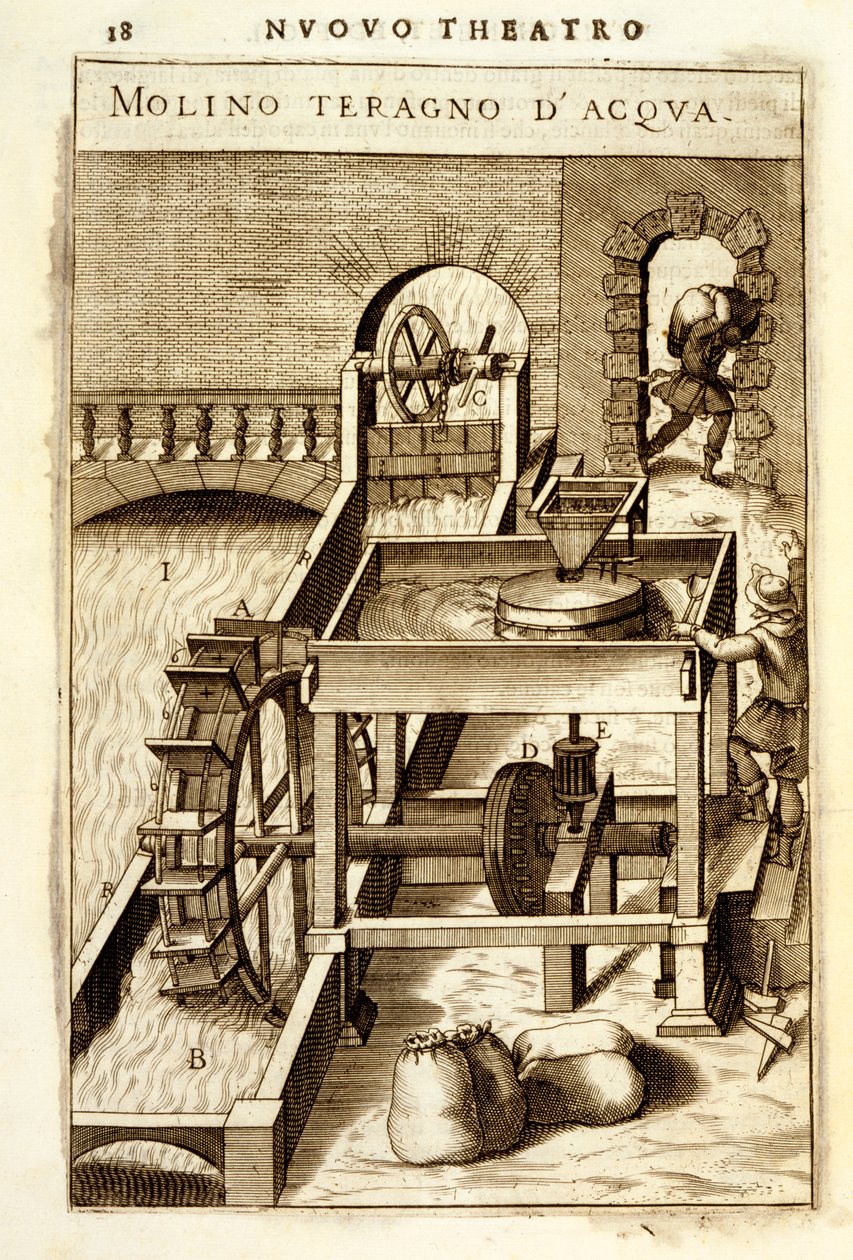 Vesikäyttöinen jyrsinkone, 1607 tekijältä Vittorio Zonca