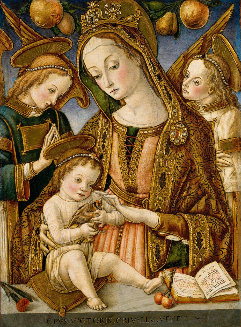 Madonna ja lapsi kahden enkelin kanssa, n. 1481-82 tekijältä VittorioCrivelli