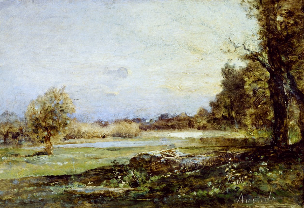Maa, noin 1870, kirjoittanut Vittorio Avondo (1836-1910), öljy kankaalle, 24x35 cm tekijältä Vittorio Avondo