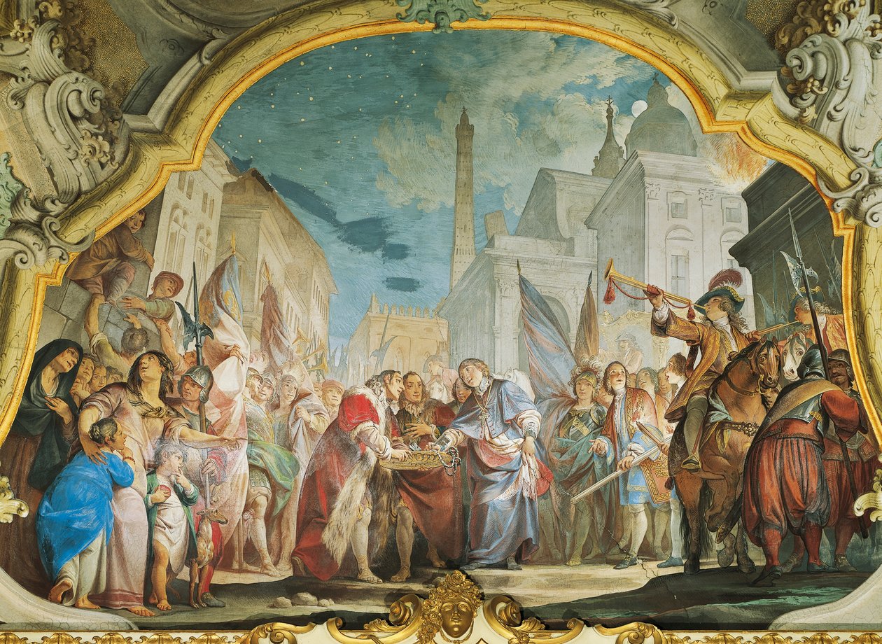 Fasti, Aldrovandin perhe, kirjoittanut Vittorio Maria Bigari (1692-1776), fresko, Aldrovandi Montanarin palatsi, Bologna, Italia tekijältä Vittorio Maria Bigari