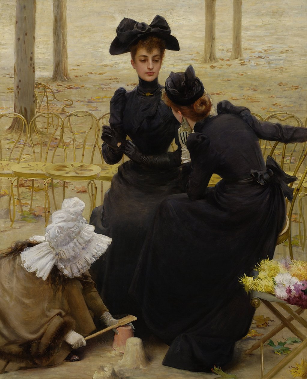 Keskustelu Luxemburgin puutarhassa. Corcosin maalaus, Vittorio Matteo (1859-1933), öljy kankaalle tekijältä Vittorio Matteo Corcos
