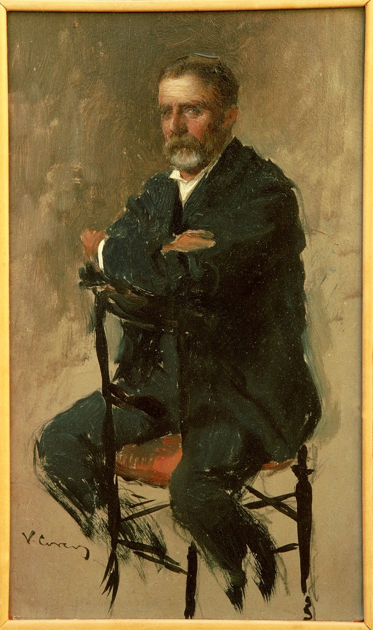 Vittorio Matteo Corcosin (1859-1933) italialaisen kirjailijan Renato Fucinin muotokuva, öljy pahville, 23x14 cm tekijältä Vittorio Matteo Corcos
