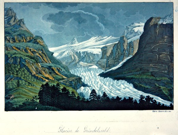 Grindelwaldin jäätikkö, kuvitus Jules Ferrarion teoksesta "Le Costume Ancien ou Moderne". tekijältä Vittorio Raineri
